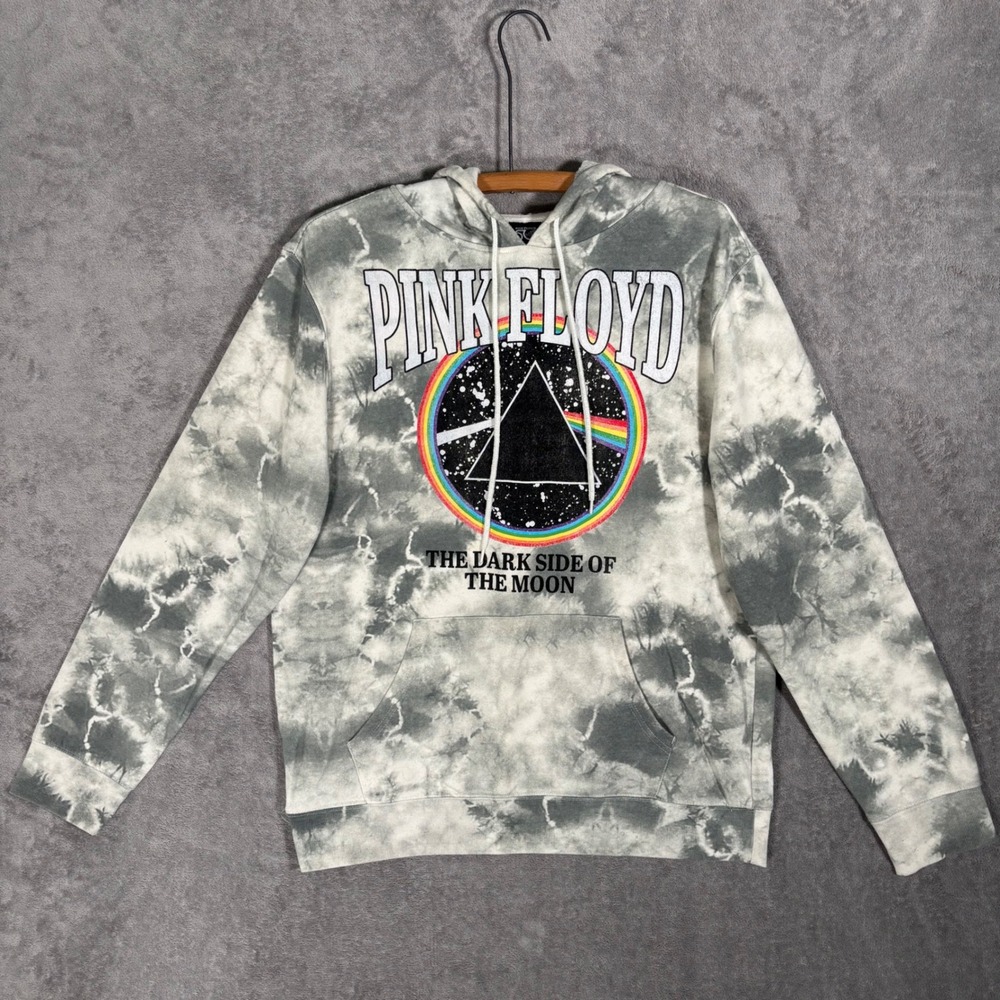 Pink Floyd Dark Side of the Moon 50th Anniversary Tie Dye Hoodie Gray Mens Large